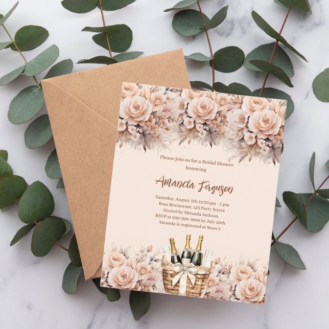 Crème beige roos bubbel Vrijgezellenfeest uitnodig (Creator heeft geüpload)