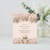 Crème beige rozen bloemen boho verjaardagsuitnodig (Staand voorkant)