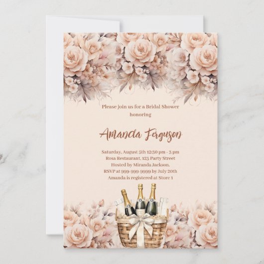 Crème beige rozen bubbly brunch Vrijgezellenfeest Kaart (Voorkant)