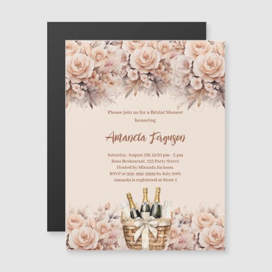 Crème beige rozen bubbly brunch Vrijgezellenfeest Magnetische Uitnodiging (Voorkant / Achterkant)