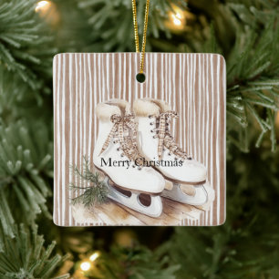 Crème Beige Schaatsen Kerstmis Keramisch Ornament
