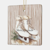 Crème Beige Schaatsen Kerstmis Keramisch Ornament (Links)