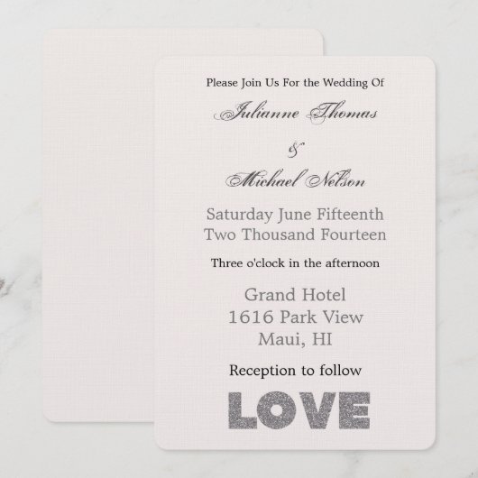 Crème Beige Steen Zilver Liefde Kaart (Voorkant / Achterkant)