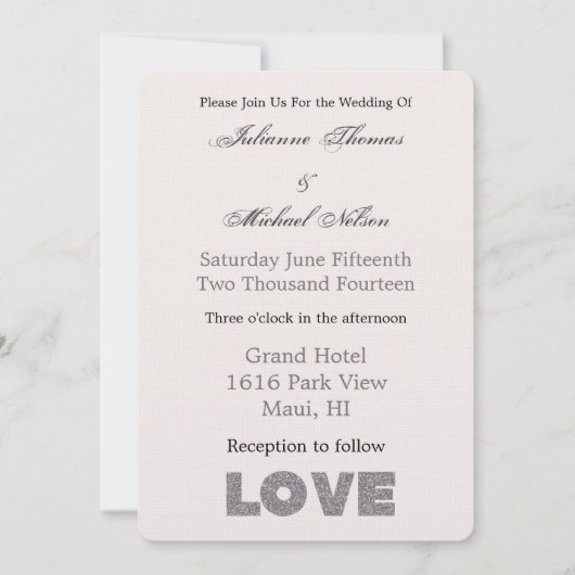 Crème Beige Steen Zilver Liefde Kaart (Voorkant)