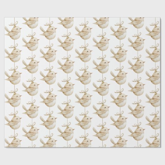 Crème Beige Vogels Kerstmis Cadeaupapier (Vlak)