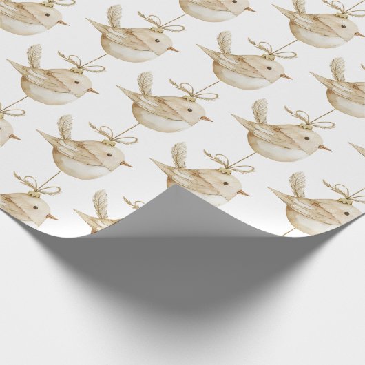 Crème Beige Vogels Kerstmis Cadeaupapier (Hoek)