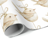 Crème Beige Vogels Kerstmis Cadeaupapier (Rol Hoek)