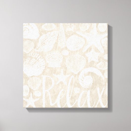 Crème Beige White Beach Shells Ontspannen Canvas Afdruk (Voorkant)