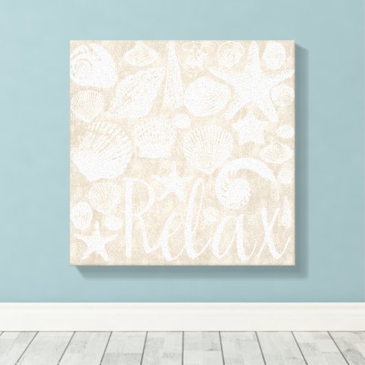Crème Beige White Beach Shells Ontspannen Canvas Afdruk (Insitu (Houten vloer))