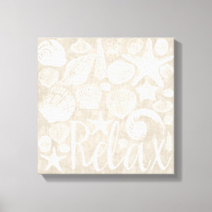Crème Beige White Beach Shells Ontspannen Canvas Afdruk