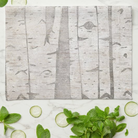 Crème Beige Witte Berken Bomen Theedoek (Gevouwen)