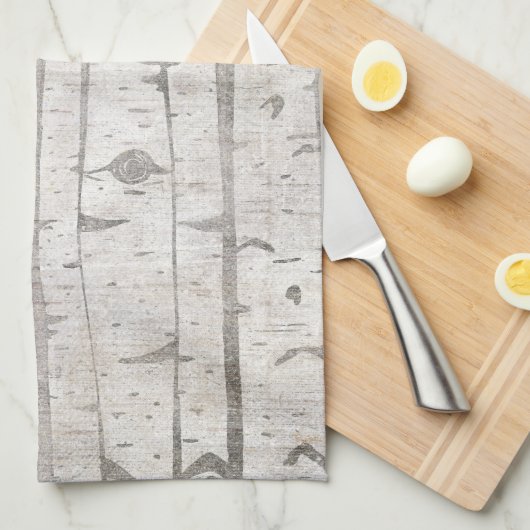 Crème Beige Witte Berken Bomen Theedoek (Quarter Fold)