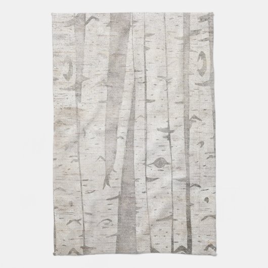 Crème Beige Witte Berken Bomen Theedoek (Verticaal)