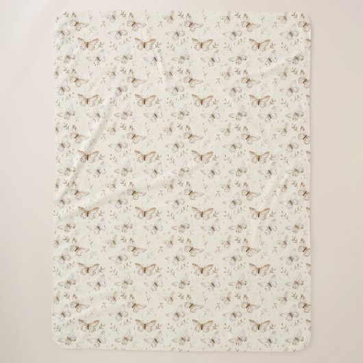 Crème Beige Zand Vlinders Sherpa Deken (Voorkant)