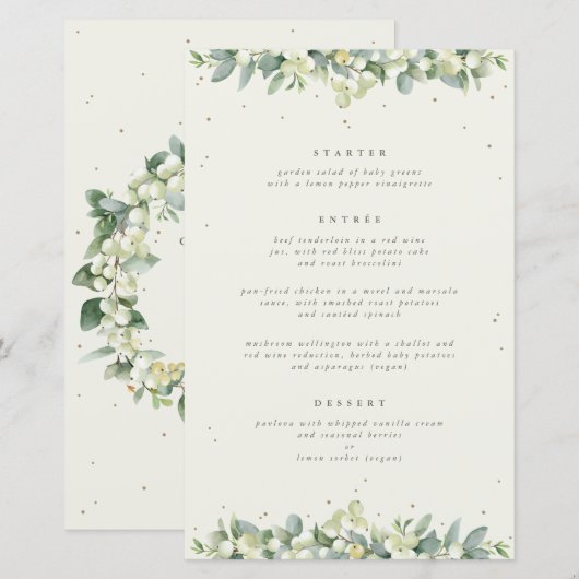 Crème Bes + Eucalyptus 3-gangen bruiloftsmenu (Voorkant / Achterkant)