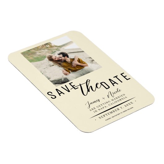 Crème Bewaar de datum Foto Bruiloft Magneet (Rechterzijde)