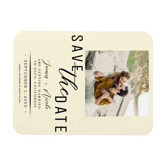 Crème Bewaar de datum Foto Bruiloft Magneet (Horizontaal)