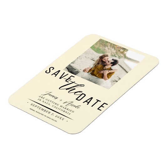 Crème Bewaar de datum Foto Bruiloft Magneet (Linkerzijde)