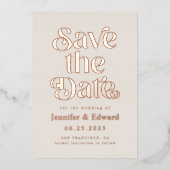 Crème Bewaar de datum Retro Typografie Folie Uitnodiging (Voorkant)