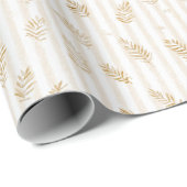Crème Bladeren Strepen Bruidscadeau Cadeaupapier (Rol Hoek)