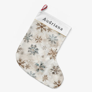 Crème Blauw Bruine Sneeuwvlokken Grote Kerstsok