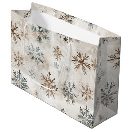 Crème Blauw Bruine Sneeuwvlokken Kerst Groot Cadeauzakje