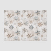 Crème Blauw Bruine Sneeuwvlokken Kerst Tissuepapier (Voorkant)
