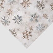 Crème Blauw Bruine Sneeuwvlokken Kerst Tissuepapier (Detail)