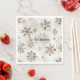 Crème Blauw Bruine Sneeuwvlokken Kerstmis Servet