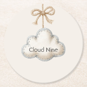 Crème Blauw Wolkenhemel Baby Shower Ronde Kartonnen Onderzetter