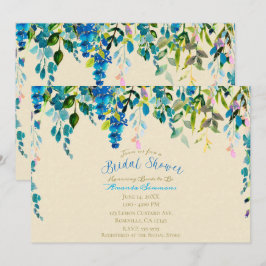 Crème Blauwe Aquarel Bloemen Bruiloft Feest Kaart