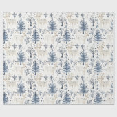 Crème Blauwe Pijnboom Herten Kerstmis Cadeaupapier (Vlak)