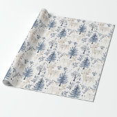 Crème Blauwe Pijnboom Herten Kerstmis Cadeaupapier (Uitgerold)