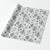 Crème Blauwe Pijnboom Kerst Cadeaupapier (Uitgerold)
