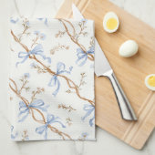 Crème Blauwe Strikken Theedoek (Quarter Fold)