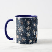 Crème Blauwe Winter Sneeuwvlokken Kerst Mok (Links)