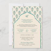 Crème Blauwgroen Punjabi Anand Karaj Sikh Bruiloft Kaart (Achterkant)