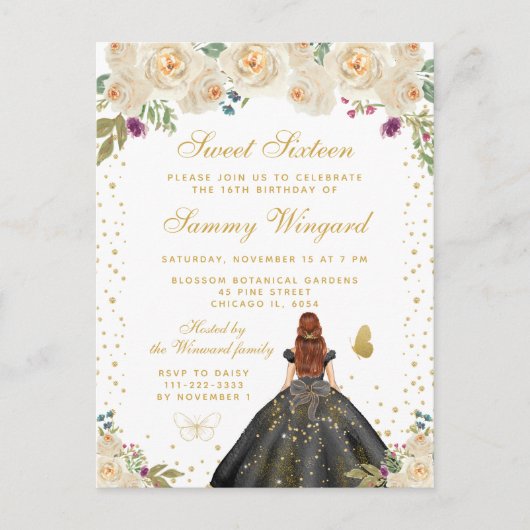 Crème Bloem Bruine Haar Prinses Sweet Sixteen Briefkaart (Voorkant)