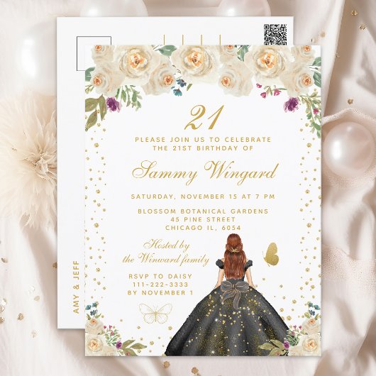 Crème Bloem Bruine Haar Prinses Verjaardagsfeest Briefkaart