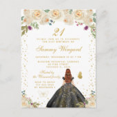 Crème Bloem Bruine Haar Prinses Verjaardagsfeest Briefkaart (Voorkant)