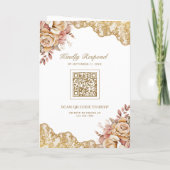 Crème Bloem Gouden Kant QR Code Foto Bruiloft (Achterkant)