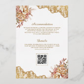 Crème Bloem Gouden Kant QR Code Moslim Bruiloft Folie Uitnodiging (Achterkant)