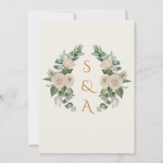 Crème Bloemen Arabisch Engels moslim bruiloft Kaart (Achterkant)