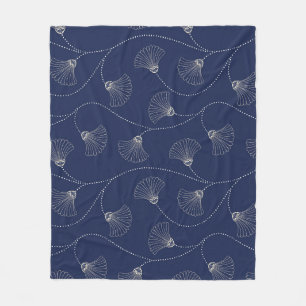 Crème Bloemen Art Nouveau Indigo Fleece Deken