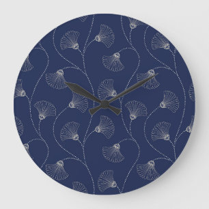 Crème Bloemen Art Nouveau Indigo Grote Klok