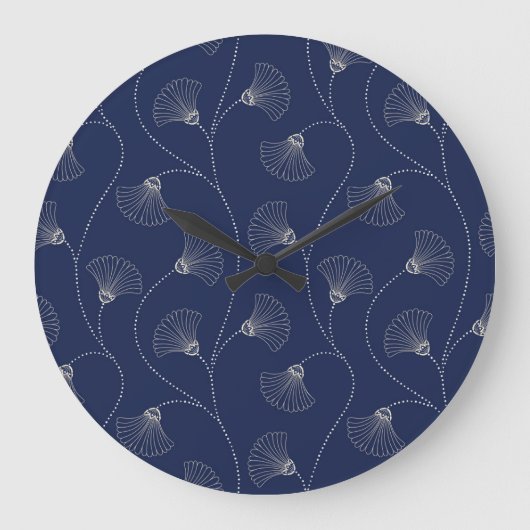 Crème Bloemen Art Nouveau Indigo Grote Klok (Voorkant)