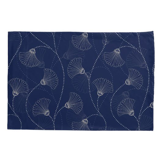 Crème Bloemen Art Nouveau Indigo Kussensloop (Achterkant)