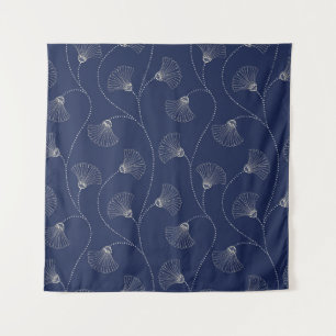 Crème Bloemen Art Nouveau Indigo Wandkleed