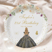 Crème Bloemen Blond Haar Meisje Verjaardagsfeest Papieren Bordje