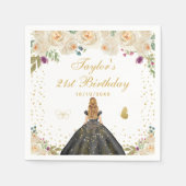 Crème Bloemen Blond Haar Meisje Verjaardagsfeest Servet (Voorkant)